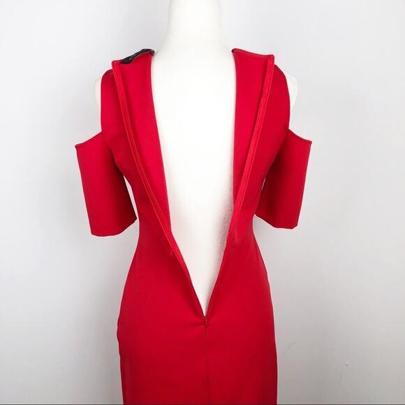 Zara Cut Out Cold Shoulders Holiday Party Shift Midi Dress Red Size Small Xmas - Picture 12 of 16